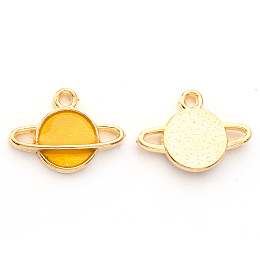 Honeyhandy Alloy Enamel Pendants, Planet, Universe Space Charms, Light Gold, Yellow, 12x16.5x3mm, Hole: 1.6mm