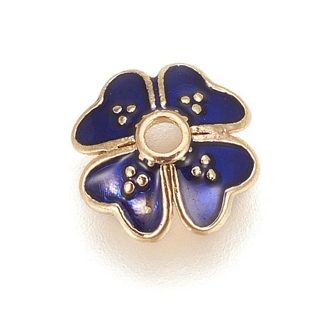 Alloy Enamel Bead Caps, Flower, Golden, Blue, 7.5x7.5x3mm, Hole: 1.2mm