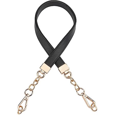 SUPERFINDINGS 1pcs Black 24.6x0.75 inch Imitation Leather Bag Handles Purse Replacement Straps Purse Chain Handles with Alloy Swivel Clasps for Bag Straps Replacement Accessories