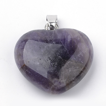 Honeyhandy Natural Amethyst Pendants, with Alloy Findings, Heart, Platinum, 27~29x28x11mm, Hole: 3.5x5mm