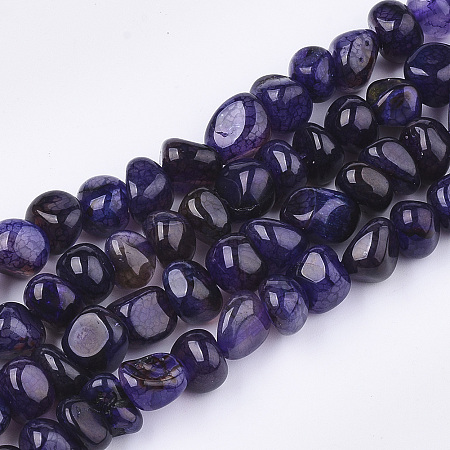Honeyhandy Natural Dragon Veins Agate Beads Strands, Tumbled Stone, Dyed, Chip, Indigo, 7~9x6~9x6~10mm, Hole: 1.5mm, about 50pcs/strand, 14.5 inch