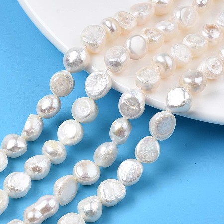 Honeyhandy Natural Cultured Freshwater Pearl Beads Strands, Two Sides Polished, Seashell Color, 8~9.5x8~9.5x6.5~7.5mm, Hole: 0.7mm, about 37~38pcs/strand, 13.90 inch~14.09 inch(35.3~35.8cm)