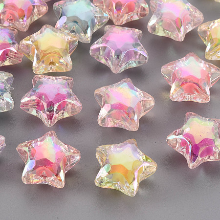 Honeyhandy Transparent Acrylic Beads, Bead in Bead, AB Color, Faceted, Star, Mixed Color, 18.5x19.5x11.5mm, Hole: 2mm, about 249pcs/500g