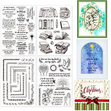 GLOBLELAND 4 Sheets Bible Blessing Text Clear Stamps for Card Making Book Flower Corner Silicone Clear Stamp Seals Transparent Stamps for DIY Scrapbooking Journals Decorative Photo Album