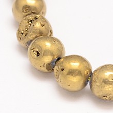 Honeyhandy Round Electroplate Natural Quartz Crystal Bead Strands, Golden Plated, 10mm, Hole: 1mm, about 40pcs/strand, 15.35 inch