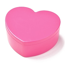 Honeyhandy Heart Plastic Jewelry Boxes, Double Layer with Cover and Mirror, Hot Pink, 12.2x13.3x5.55cm, 4 compartments/box