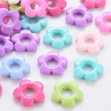 Arricraft Opaque Acrylic Bead Frames, Flower, Mixed Color, 19x20x3.5mm, Hole: 1.6mm, Inner Diameter: 6.5mm, about 632pcs/500g