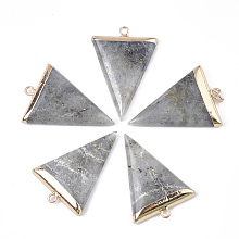 Honeyhandy Electroplate Natural Labradorite Pendants, with Iron Findings, Triangle, Golden, 30~34x23x5~5.5mm, Hole: 1.6mm