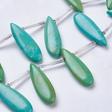 Honeyhandy Natural Howlite Beads Strands, Top Drilled Beads, Dyed, Teardrop, Green Yellow, 31x10x4.5~5mm, Hole: 1mm, about 5pcs/strand, 3.9 inch