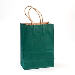 Honeyhandy Pure Color Kraft Paper Bags, with Handles, Gift Bags, Shopping Bags, Rectangle, Green, 21x15x8cm