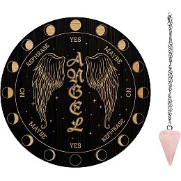 AHANDMAKER 7.8" Witch Pendulum Board, Angel Wings Wooden Dowsing Planchette with Rose Quartz Crystal Dowsing Pendulums Witchcraft Divination Tools for Spirit Altar Decoration