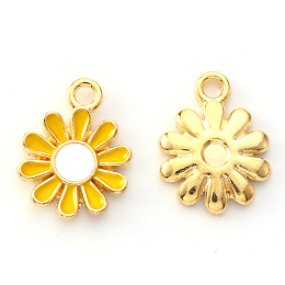 Honeyhandy Alloy Enamel Charms, Flower, Light Gold, Yellow, 14x12x2mm, Hole: 1.6mm