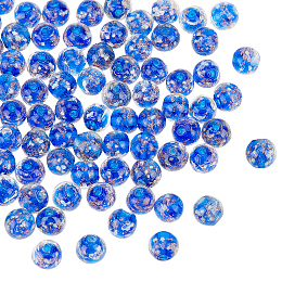 Nbeads Luminous Handmade Gold Sand Lampwork Beads, Round, Blue, 8x7mm, Hole: 1.6mm, 80pcs/box