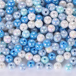 Honeyhandy 400Pcs 4 Colors Opaque Acrylic Beads, AB Color Plated, Round, Mixed Color, 8x7mm, Hole: 2mm, about 100pcs/color