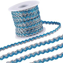 GORGECRAFT 16.4Yds x 5mm Zig Zag Trim Wave Bending Fringe Trim Sparkle Metallic Wire Braid Wavy Edge Woven Webbing Lace Ribbon for DIY Crafts Jewellery Making Gift Wrapping, Dodger Blue and Sliver