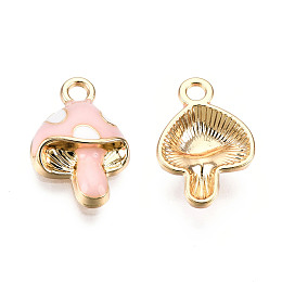 Honeyhandy Alloy Pendants, with Enamel, Light Gold, Mushroom, PeachPuff, 16x11x4mm, Hole: 1.8mm