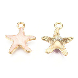 Honeyhandy Alloy Pendants, with Enamel, Starfish, Light Gold, PeachPuff, 20x18x3mm, Hole: 2.5mm