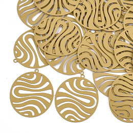 Honeyhandy 430 Stainless Steel Filigree Pendants, Spray Painted, Etched Metal Embellishments, Oval, Goldenrod, 30x25x0.3mm, Hole: 1.2mm