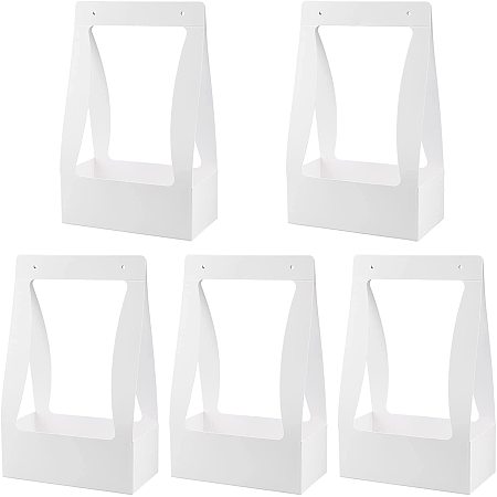 NBEADS 5 Pcs Foldable Cupcake Boxes, White Paper Storage Box Portable Handle Pastry Container Inspissate Paper Box for Wedding Birthday Party Favor Packing, 22.2x11.9x35.4cm