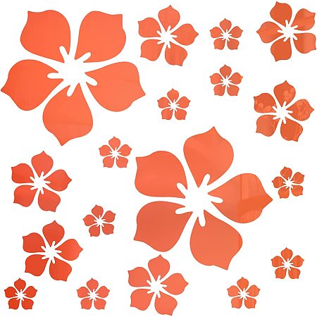 CREATCABIN 18Pcs Acrylic Flower Mirror Wall Sticker 3 Sizes Stickers Wall Art Family Wall Decals Decor Self Adhesive Removable Eco-Friendly for Home Living Room Bedroom Decoration(Red