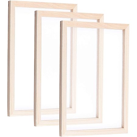 SUPERFINDINGS 3PCS Burlywood Papermaking Mould Frame Rectangle Wooden Paper Making Screen Tools for Dried Flower Handcraft DIY Paper Craft, 13.38 x 9.84 x 0.47 Inches