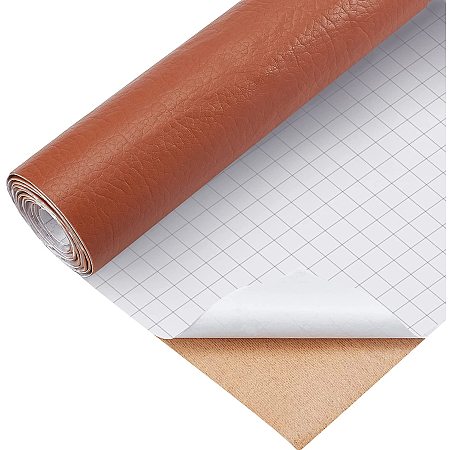 BENECREAT 47x15.75 Inch Self Adhesive Synthetic Leather Lychee Pattern PU Leather Fabric Repair Patch for Sofa Couch Car Seat Furniture, Chocolate