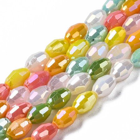 ARRICRAFT Electroplate Glass Beads Strands, AB Color Plated, Faceted, Rice, Orange, 4.5x3mm, Hole: 0.7mm, about 96~100pcs/Strand, 15.75 inch~17.32 inch(40~44cm)