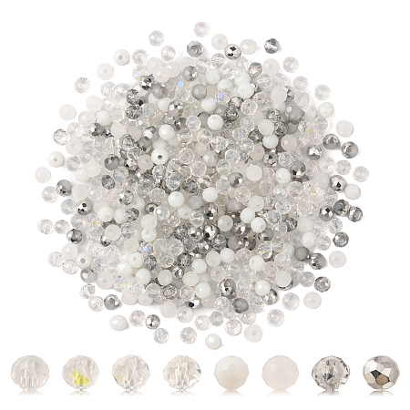 Honeyhandy 500Pcs Electroplat Opaque Glass Beads, Half Rainbow Plated, Faceted, Rondelle, White, 4x3mm, Hole: 0.4mm