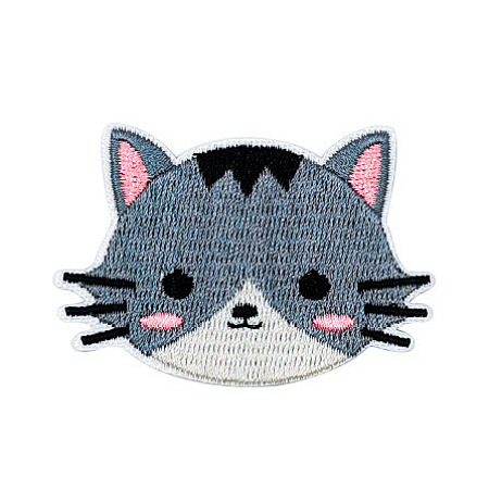 Honeyhandy Computerized Embroidery Cloth Iron on/Sew on Patches, Costume Accessories, Appliques, Cat Head, Steel Blue, 48x61mm