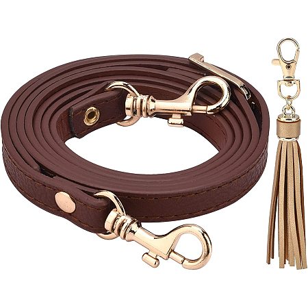 GORGECRAFT Leather Replacement Straps Adjustable Purse Crossbody Brown Shoulder Bag Strap Handles Alloy Buckles with Tassel for Men Women Bags Daily Decorations Crafts Supplies