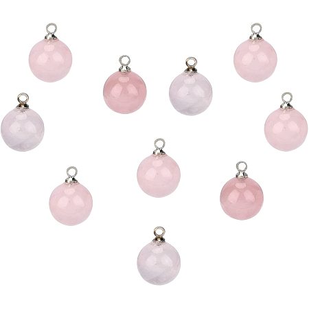 SUNNYCLUE 1 Box 10Pcs Round Natural Gemstone Charms Rose Quartz Charm Bead with Golden Brass Loops for Necklaces Bracelets Earring Jewelry Making Starter Supplies, 0.6x0.4inch