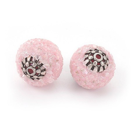 Honeyhandy Handmade Indonesia Beads, with Metal Findings, Glass, Round, Antique Silver, Pink, 15~15.5x14~15mm, Hole: 1.4mm