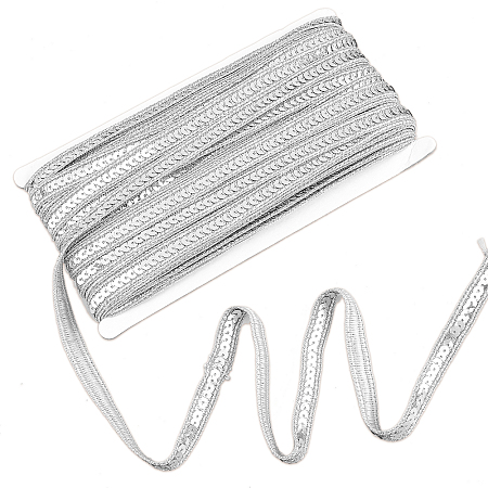 SUPERFINDINGS Sparkle Polyester Ribbons, with PVC Plastic Paillette, Garment Accessories, Silver, 1/2 inch(13mm), about 39.37 Yards(36m)/Card