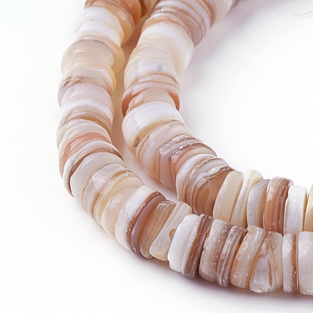Honeyhandy Shell Beads Strands, Dyed, Nuggets, Antique White, 4.9~6x0.4~6mm, Hole: 1.4mm, about 15.94 inch~16.14 inch(40.5~41cm)