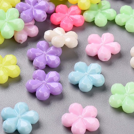 ARRICRAFT Opaque Acrylic Beads, Faceted, Flower, Mixed Color, 13.5x14x4mm, Hole: 1.5mm, about 1298pcs/500g