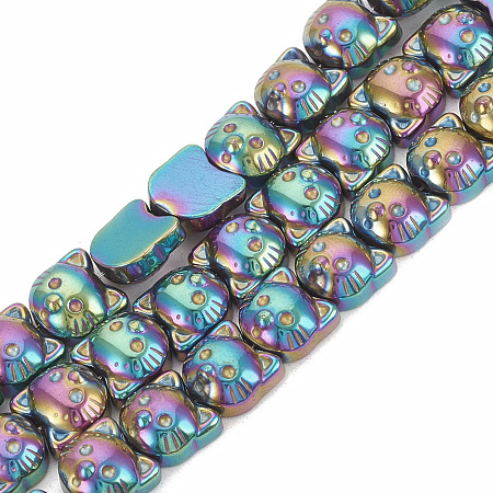 Arricraft Electroplate Non-magnetic Synthetic Hematite Kitten Beads Strands, Cat Head, Multi-color Plated, 8x8x4.5mm, Hole: 1mm; about 54pcs/strand, 15.7 inches