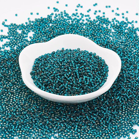 TOHO Japanese Seed Beads, Round, 11/0 Silver-Lined, Teal, 2x1.5mm, Hole: 0.5mm, about 933pcs/10g