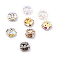 Arricraft 2-Hole Square Glass Rhinestone Buttons, Faceted, Mixed Color, 10x10x4.5mm, Hole: 1.2mm