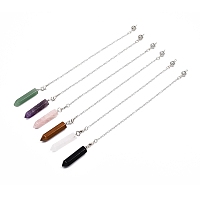 Honeyhandy Natural Gemstone Dowsing Pendulum Big Pointed Pendants, with Platinum Plated Brass Curb Chains, Bullet, 230mm, Hole: 3mm