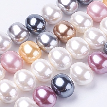 Honeyhandy Shell Pearl Beads Strands, Oval, Mixed Color, 12~13x15~16x12mm, Hole: 1mm, about 30pcs/strand, 15.5 inch