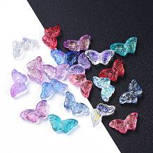 Honeyhandy Electroplate Transparent Glass Beads, Mixed Style, Butterfly, Mixed Color, 14.5x8x3.5mm, Hole: 0.8mm