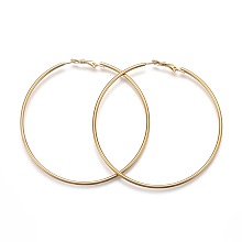 Honeyhandy 201 Stainless Steel Hoop Earrings, Hypoallergenic Earrings, Ring Shape, Golden, 12 Gauge, 69x69x2mm, Pin: 1mm