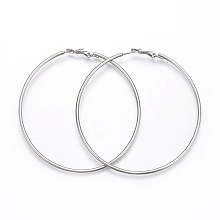 Honeyhandy 201 Stainless Steel Hoop Earrings, Hypoallergenic Earrings, Ring Shape, Stainless Steel Color, 12 Gauge, 69x69x2mm, Pin: 1mm