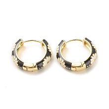 Honeyhandy Daisy Flower Enamel Hoop Earrings, Gold Plated Brass Hinged Earrings for Women, Black, 20x22x5mm, Pin: 0.9mm