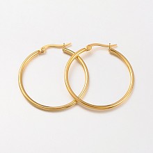 304 Stainless Steel Hoop Earrings, Hypoallergenic Earrings, Ring Shape, Golden, 12 Gauge, 34~35x2mm; Pin: 1x0.7mm