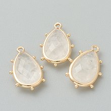 Honeyhandy Natural Quartz Crystal Pendants, with Golden Brass Edge, Faceted, Teardrop, 22.5x14x5.5mm, Hole: 1.6mm