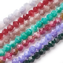 Honeyhandy Natural Jade Beads Strands, Star Cut Round Beads, Dyed, Faceted, Mixed Color, 7~8mm, Hole: 1mm, about 47~48pcs/strand, 14.5 inch~15 inch(37~38cm)