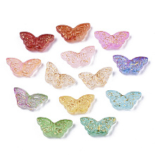 Honeyhandy Transparent Spray Painted Glass Beads, with Golden Foil, Butterfly, Mixed Color, 8x15x4mm, Hole: 1mm