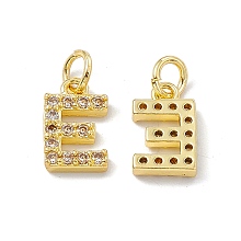 Honeyhandy Real 18K Gold Plated Brass Micro Pave Clear Cubic Zirconia Charms, with Jump Ring, Letter.E, 11.5x7x2.5mm, Hole: 3.4mm