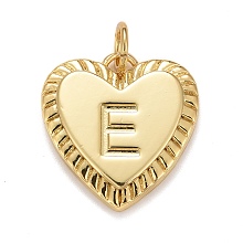 Honeyhandy Rack Plating Real 18K Gold Plated Brass Pendants, with Jump Rings, Long-Lasting Plated, Lead Free & Cadmium Free & Nickel Free, Heart with Letter A~Z, Letter.E, 16x15x2.5mm, Jump Ring: 5x0.5mm, 3mm Inner Diameter